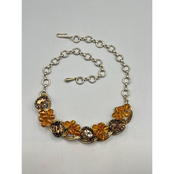 Vintage Choker Necklace Topaz Rhinestones Bead Clusters Hand Wired Gold Tone - Picture 7 of 10